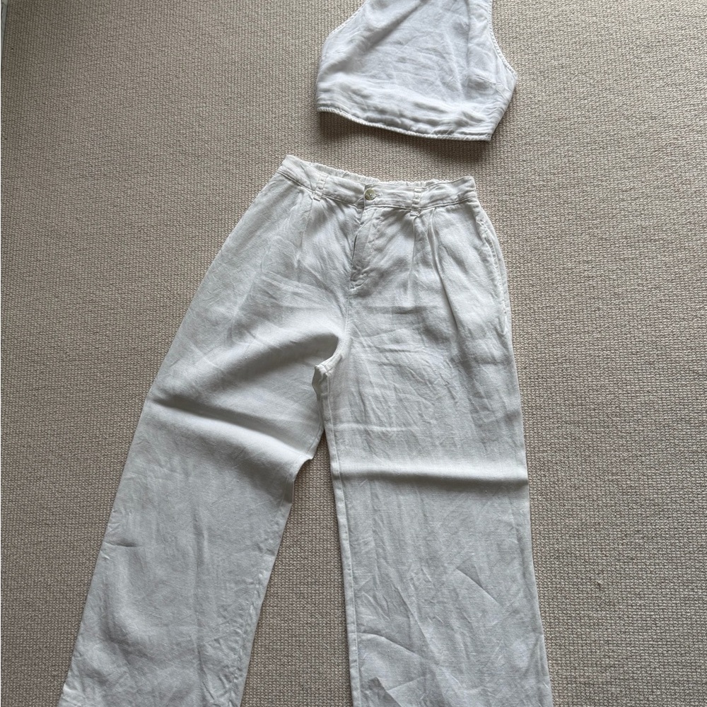White Linen Wide-Leg Pants and crop top